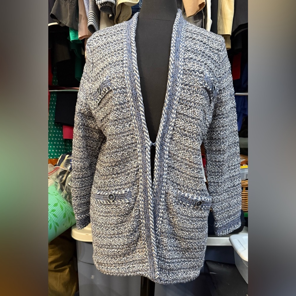 Chico's Navy and White Cardigan Sweater NWT